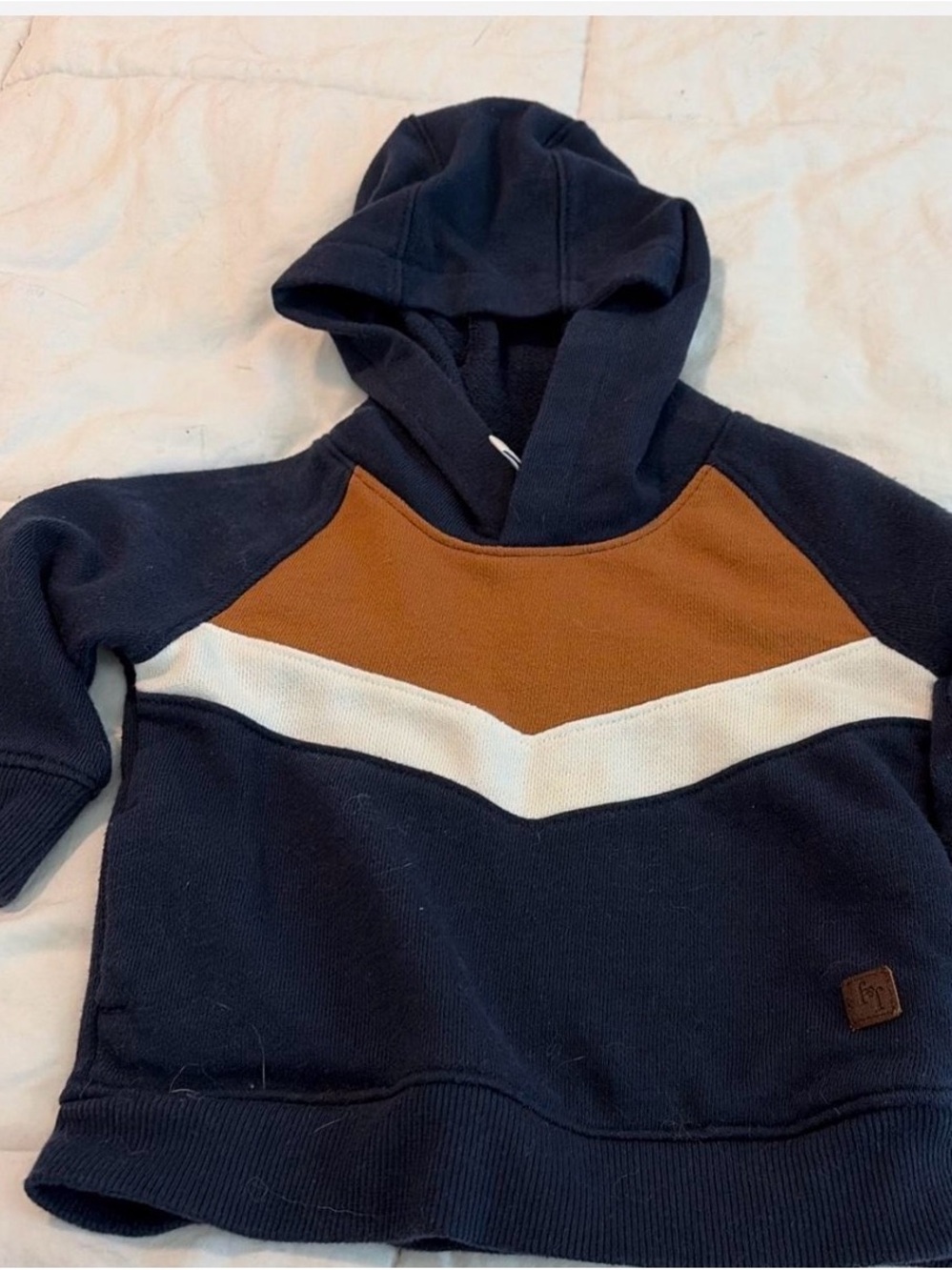 Janie and Jack Navy Hoodie with Tan & Cream Chevron